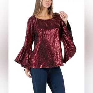 Fever Women's Glitter Dot Symphony Sleeve Top NWT In Red!